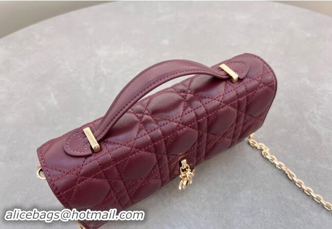 Well Crafted Dior My Dior Mini Bag in Cannage Lambskin with Pearl 0980 Dark Burgundy