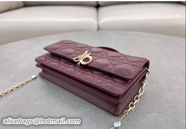 Well Crafted Dior My Dior Mini Bag in Cannage Lambskin with Pearl 0980 Dark Burgundy