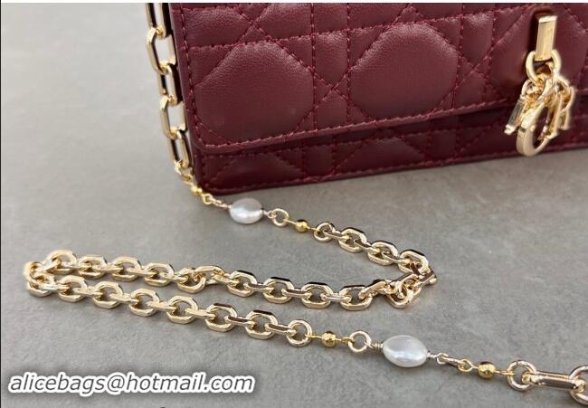 Well Crafted Dior My Dior Mini Bag in Cannage Lambskin with Pearl 0980 Dark Burgundy