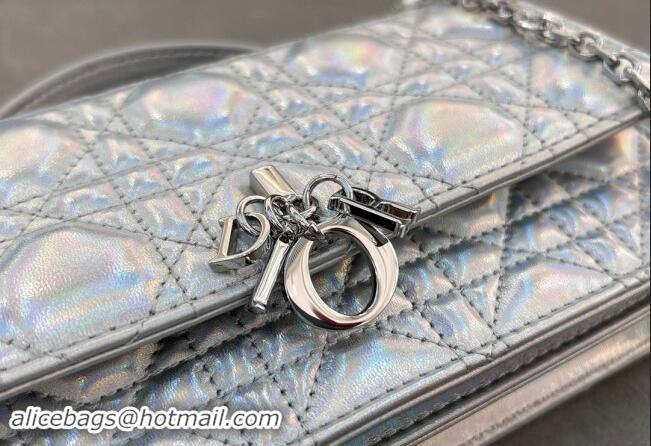 Shop Discount Dior My Dior Mini Bag in Cannage Lambskin with Pearl 0980 Iridescent Silver