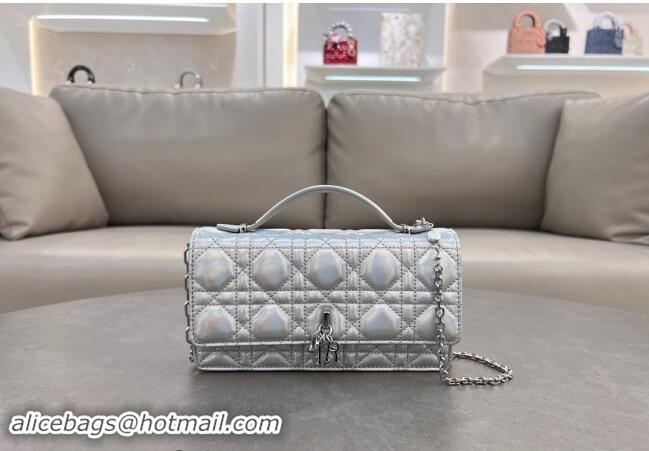 Shop Discount Dior My Dior Mini Bag in Cannage Lambskin with Pearl 0980 Iridescent Silver