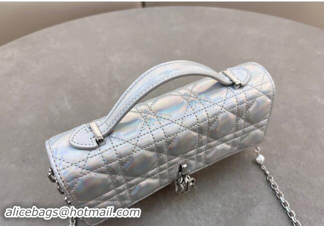 Shop Discount Dior My Dior Mini Bag in Cannage Lambskin with Pearl 0980 Iridescent Silver