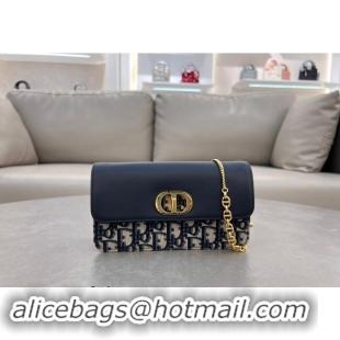 Top Grade Dior Miss Caro Pouch with Chain in Black Calfskin and Blue Oblique Canvas 5225 2024