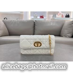 Luxury Cheap Dior Miss Caro Pouch with Chain in Macrocannage Lambskin 5225 White 2024