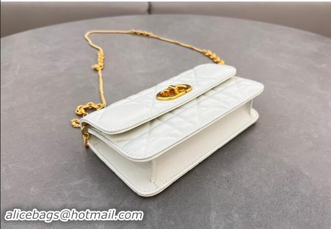 Luxury Cheap Dior Miss Caro Pouch with Chain in Macrocannage Lambskin 5225 White 2024