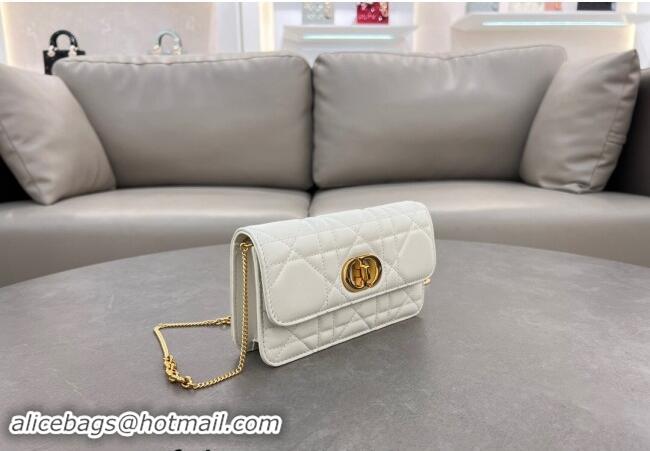 Luxury Cheap Dior Miss Caro Pouch with Chain in Macrocannage Lambskin 5225 White 2024