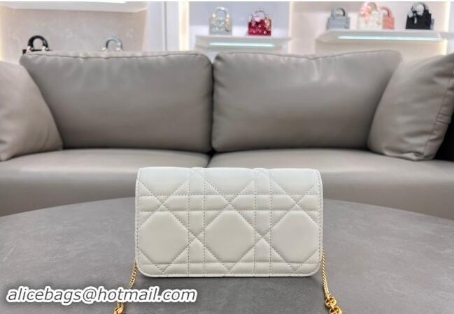 Luxury Cheap Dior Miss Caro Pouch with Chain in Macrocannage Lambskin 5225 White 2024