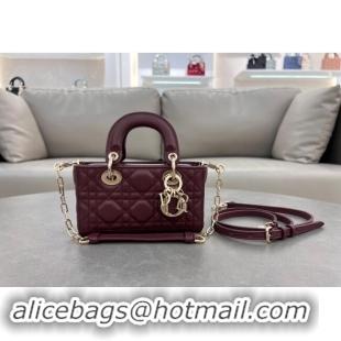 Shop Cheap Dior Micro Lady D-Joy Bag in Cannage Lambskin S0910 Dark Burgundy 2024