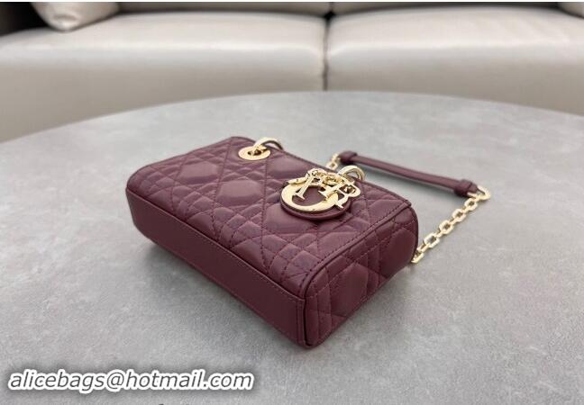 Shop Cheap Dior Micro Lady D-Joy Bag in Cannage Lambskin S0910 Dark Burgundy 2024