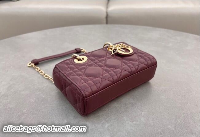 Shop Cheap Dior Micro Lady D-Joy Bag in Cannage Lambskin S0910 Dark Burgundy 2024