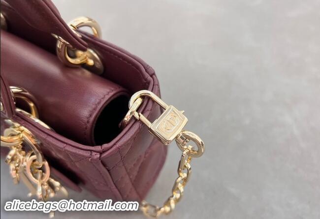 Shop Cheap Dior Micro Lady D-Joy Bag in Cannage Lambskin S0910 Dark Burgundy 2024