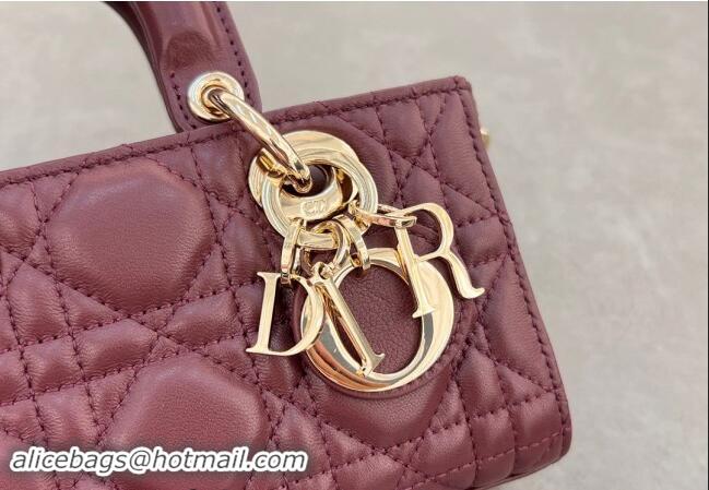 Shop Cheap Dior Micro Lady D-Joy Bag in Cannage Lambskin S0910 Dark Burgundy 2024