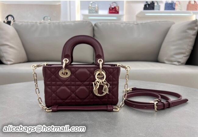 Shop Cheap Dior Micro Lady D-Joy Bag in Cannage Lambskin S0910 Dark Burgundy 2024