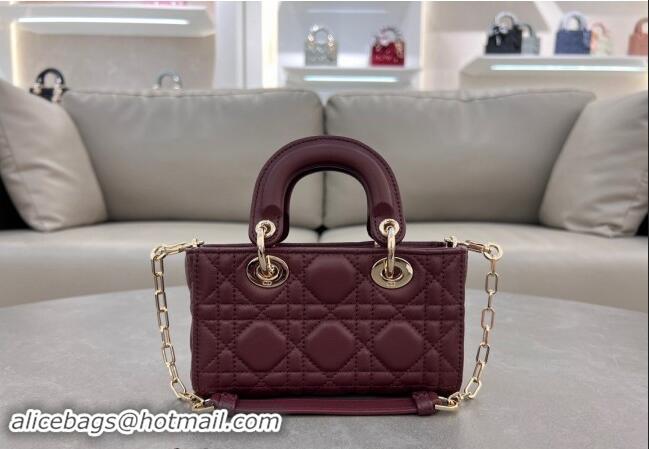 Shop Cheap Dior Micro Lady D-Joy Bag in Cannage Lambskin S0910 Dark Burgundy 2024