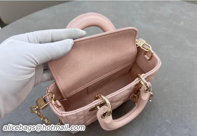 Pretty Style Dior Micro Lady D-Joy Bag in Cannage Lambskin S0910 Blush Pink 2024