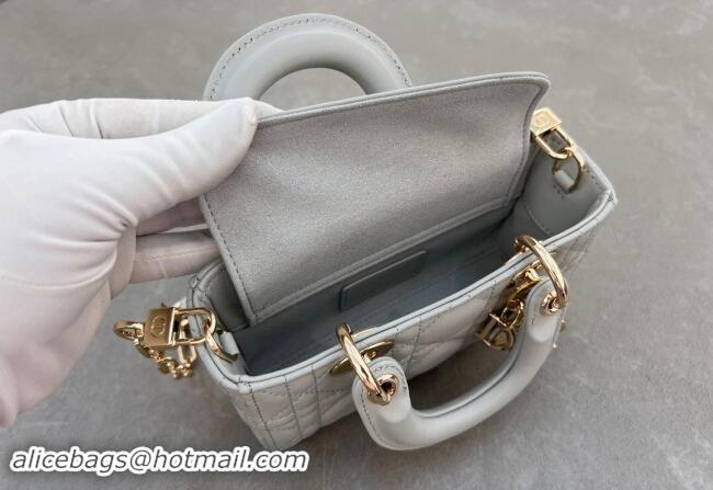 Classic Cheap Dior Micro Lady D-Joy Bag in Cannage Lambskin S0910 Cloud Grey 2024