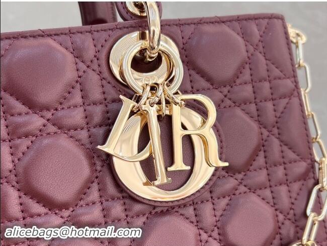 Lower Price Dior Lady D-Joy Medium Bag in Cannage Lambskin M0540 Dark Burgundy 2024