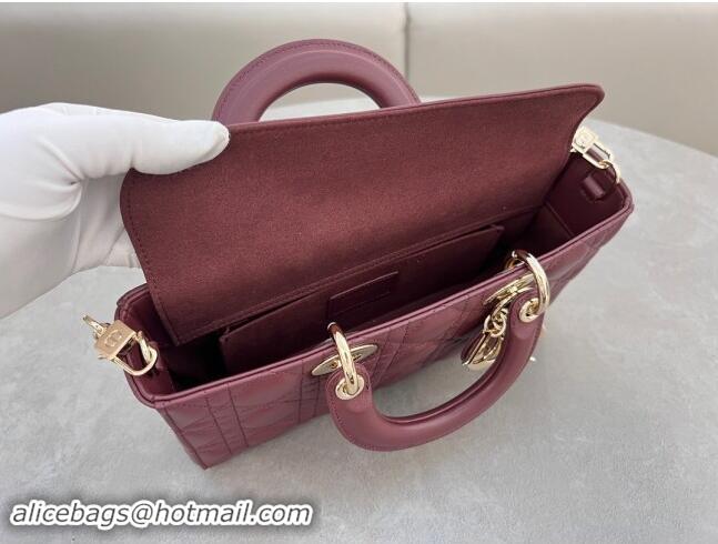 Lower Price Dior Lady D-Joy Medium Bag in Cannage Lambskin M0540 Dark Burgundy 2024