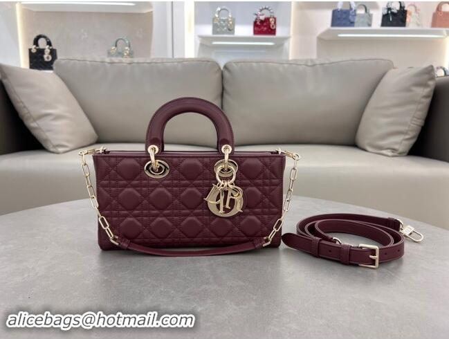 Lower Price Dior Lady D-Joy Medium Bag in Cannage Lambskin M0540 Dark Burgundy 2024