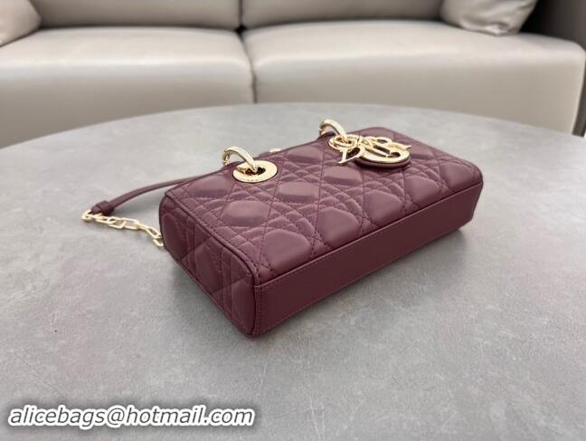 Luxury Discount Dior Lady D-Joy Small Bag in Cannage Lambskin M0613 Dark Burgundy 2024