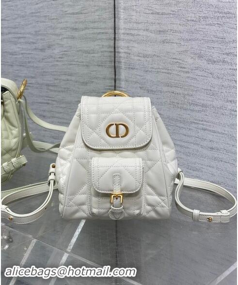 Popular Style Dior Small Dior Caro Backpack Bag in Macrocannage Lambskin D1001 White 2024