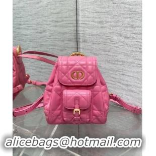 Classic Dior Small Dior Caro Backpack Bag in Macrocannage Lambskin D1001 Deep Pink 2024