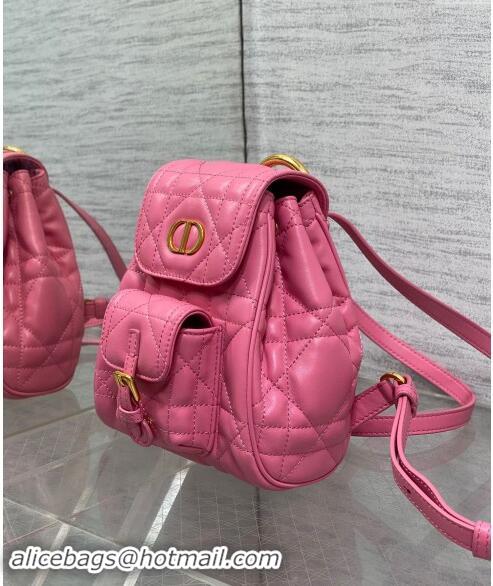 Classic Dior Small Dior Caro Backpack Bag in Macrocannage Lambskin D1001 Deep Pink 2024