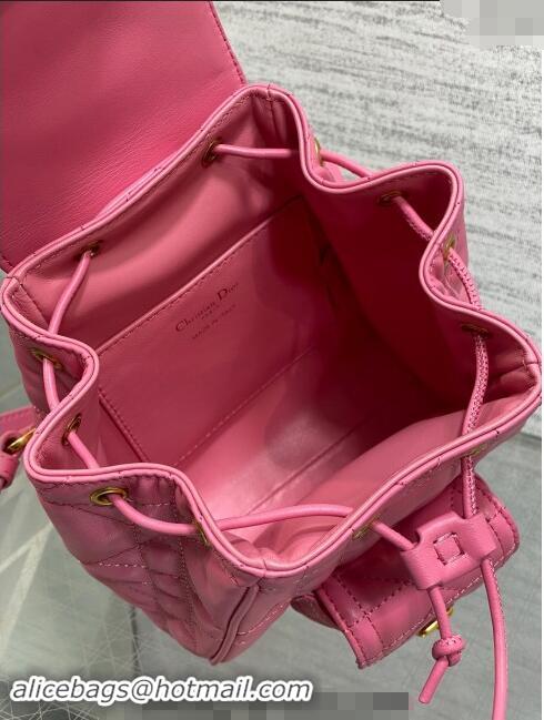 Classic Dior Small Dior Caro Backpack Bag in Macrocannage Lambskin D1001 Deep Pink 2024