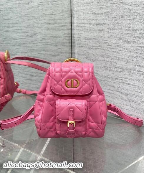 Classic Dior Small Dior Caro Backpack Bag in Macrocannage Lambskin D1001 Deep Pink 2024