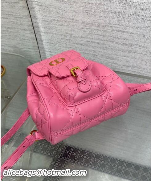 Classic Dior Small Dior Caro Backpack Bag in Macrocannage Lambskin D1001 Deep Pink 2024