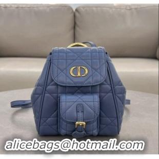 Most Popular Dior Small Dior Caro Backpack Bag in Macrocannage Lambskin D1001 Blue 2024