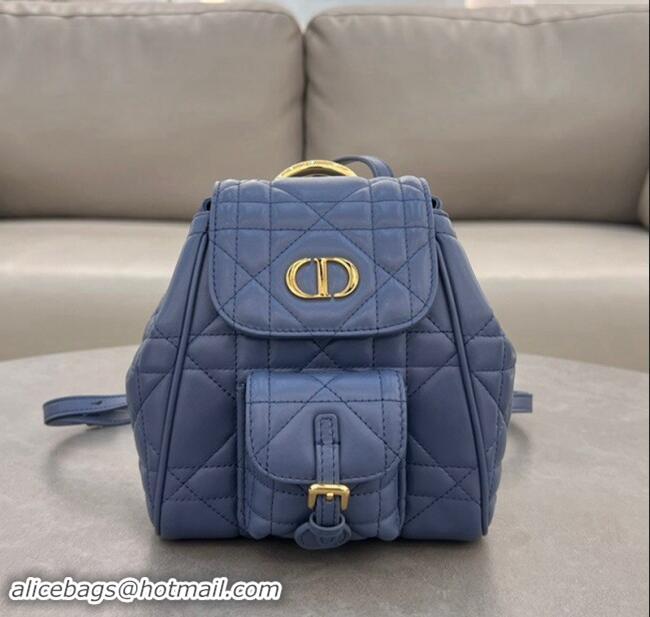 Most Popular Dior Small Dior Caro Backpack Bag in Macrocannage Lambskin D1001 Blue 2024