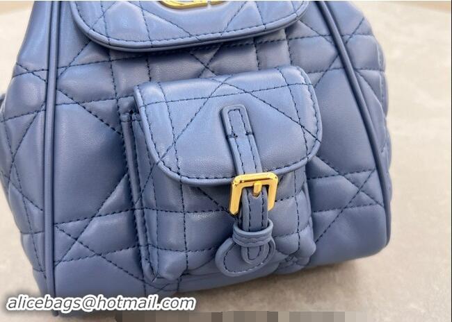 Most Popular Dior Small Dior Caro Backpack Bag in Macrocannage Lambskin D1001 Blue 2024