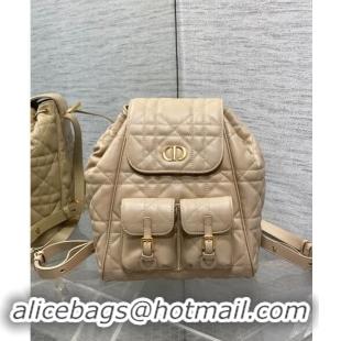 Top Grade Dior Medium Dior Caro Backpack Bag in Macrocannage Lambskin D1002 Beige 2024