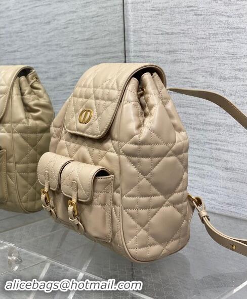 Top Grade Dior Medium Dior Caro Backpack Bag in Macrocannage Lambskin D1002 Beige 2024