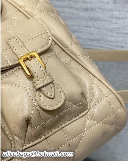 Top Grade Dior Medium Dior Caro Backpack Bag in Macrocannage Lambskin D1002 Beige 2024