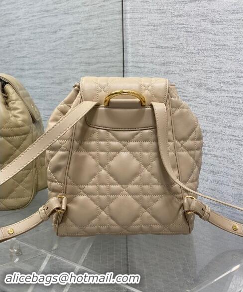 Top Grade Dior Medium Dior Caro Backpack Bag in Macrocannage Lambskin D1002 Beige 2024