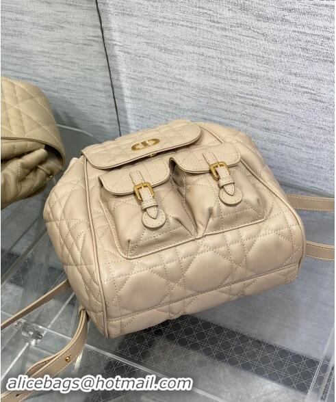 Top Grade Dior Medium Dior Caro Backpack Bag in Macrocannage Lambskin D1002 Beige 2024