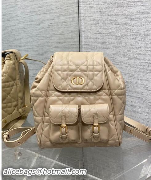 Top Grade Dior Medium Dior Caro Backpack Bag in Macrocannage Lambskin D1002 Beige 2024