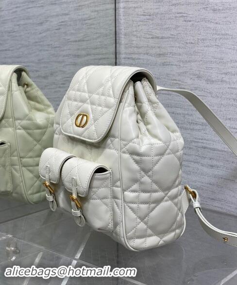 Original Cheap Dior Medium Dior Caro Backpack Bag in Macrocannage Lambskin D1002 White 2024