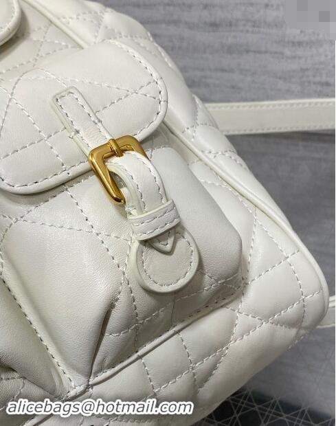 Original Cheap Dior Medium Dior Caro Backpack Bag in Macrocannage Lambskin D1002 White 2024