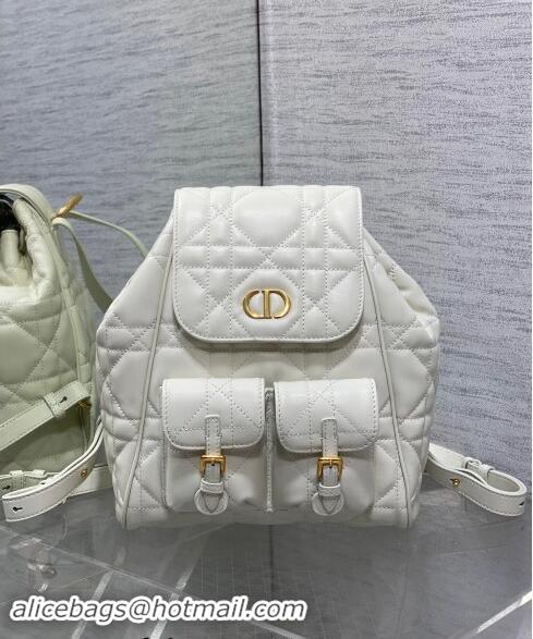 Original Cheap Dior Medium Dior Caro Backpack Bag in Macrocannage Lambskin D1002 White 2024