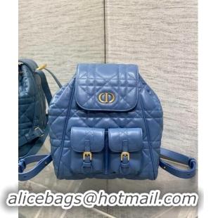 Luxury Cheap Dior Medium Dior Caro Backpack Bag in Macrocannage Lambskin D1002 Blue 2024