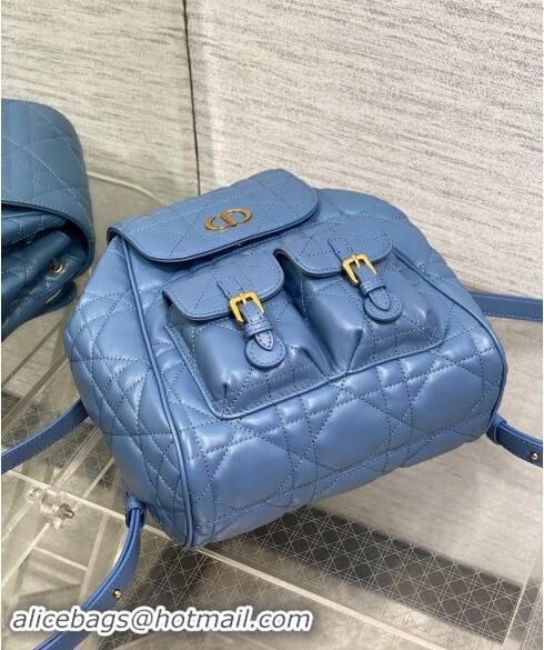 Luxury Cheap Dior Medium Dior Caro Backpack Bag in Macrocannage Lambskin D1002 Blue 2024