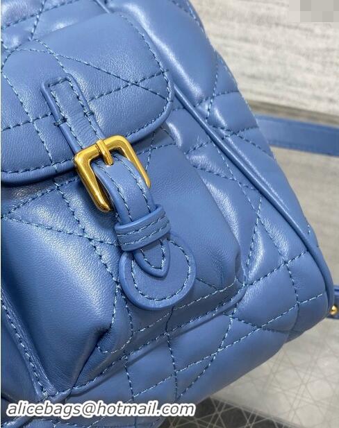 Luxury Cheap Dior Medium Dior Caro Backpack Bag in Macrocannage Lambskin D1002 Blue 2024