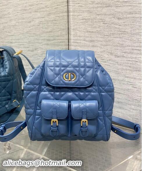 Luxury Cheap Dior Medium Dior Caro Backpack Bag in Macrocannage Lambskin D1002 Blue 2024