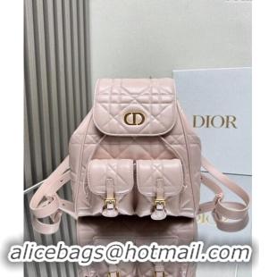 Classic Best Dior Medium Dior Caro Backpack Bag in Macrocannage Lambskin D1002 Light Pink 2024