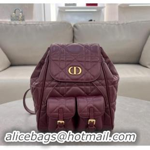 Popular Style Dior Medium Dior Caro Backpack Bag in Macrocannage Lambskin D1002 Dark Burgundy 2024