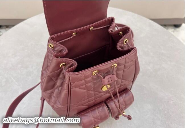 Popular Style Dior Medium Dior Caro Backpack Bag in Macrocannage Lambskin D1002 Dark Burgundy 2024