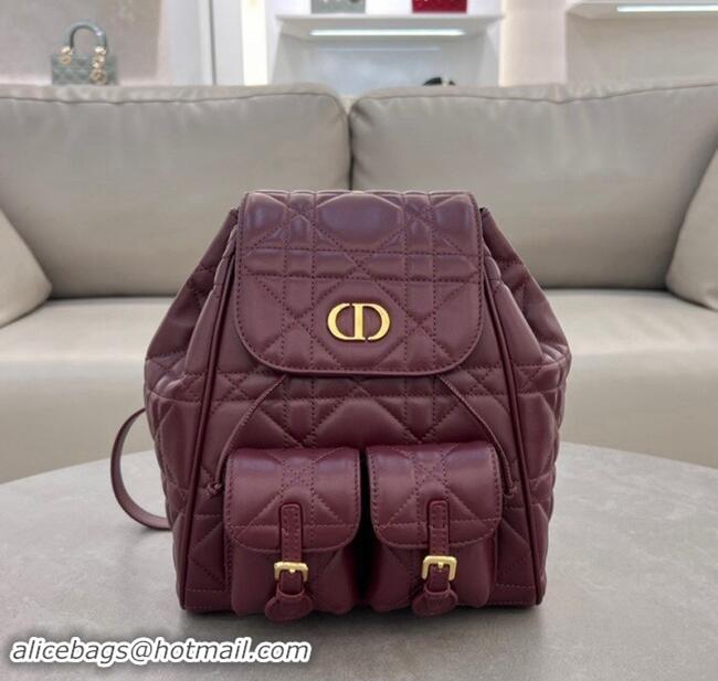 Popular Style Dior Medium Dior Caro Backpack Bag in Macrocannage Lambskin D1002 Dark Burgundy 2024